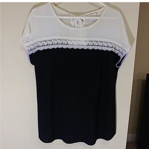 Faith & Joy black  and white lace detail blouse